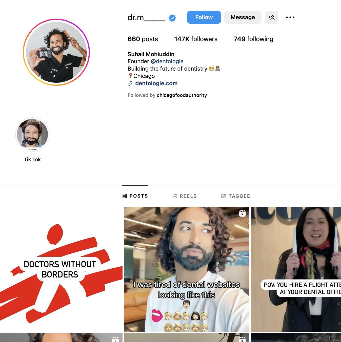 A photo of Dr M's instagram page showing his impressive 147k instagram following.
