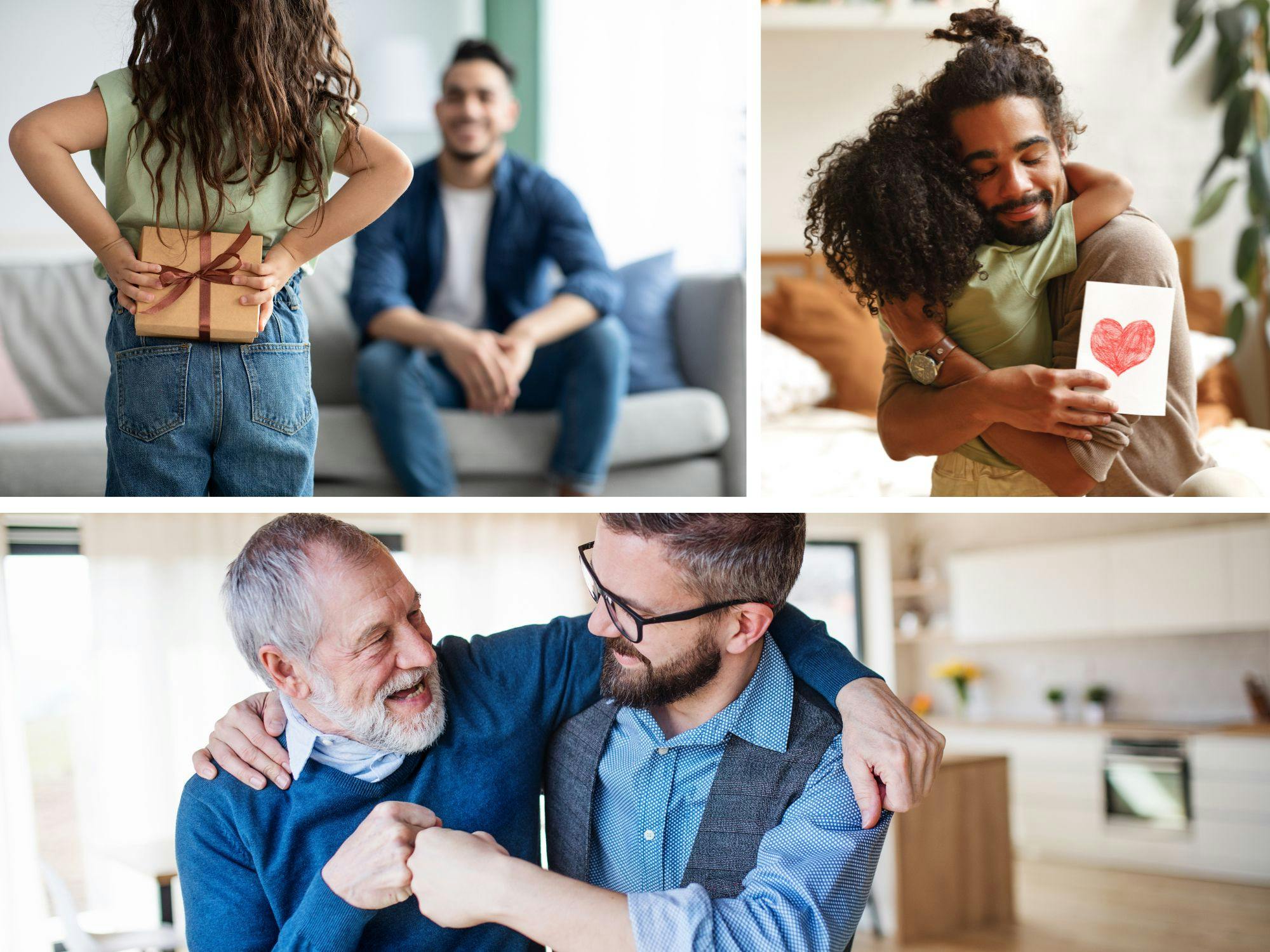 Collage of fathers day interactions and receiving gifts