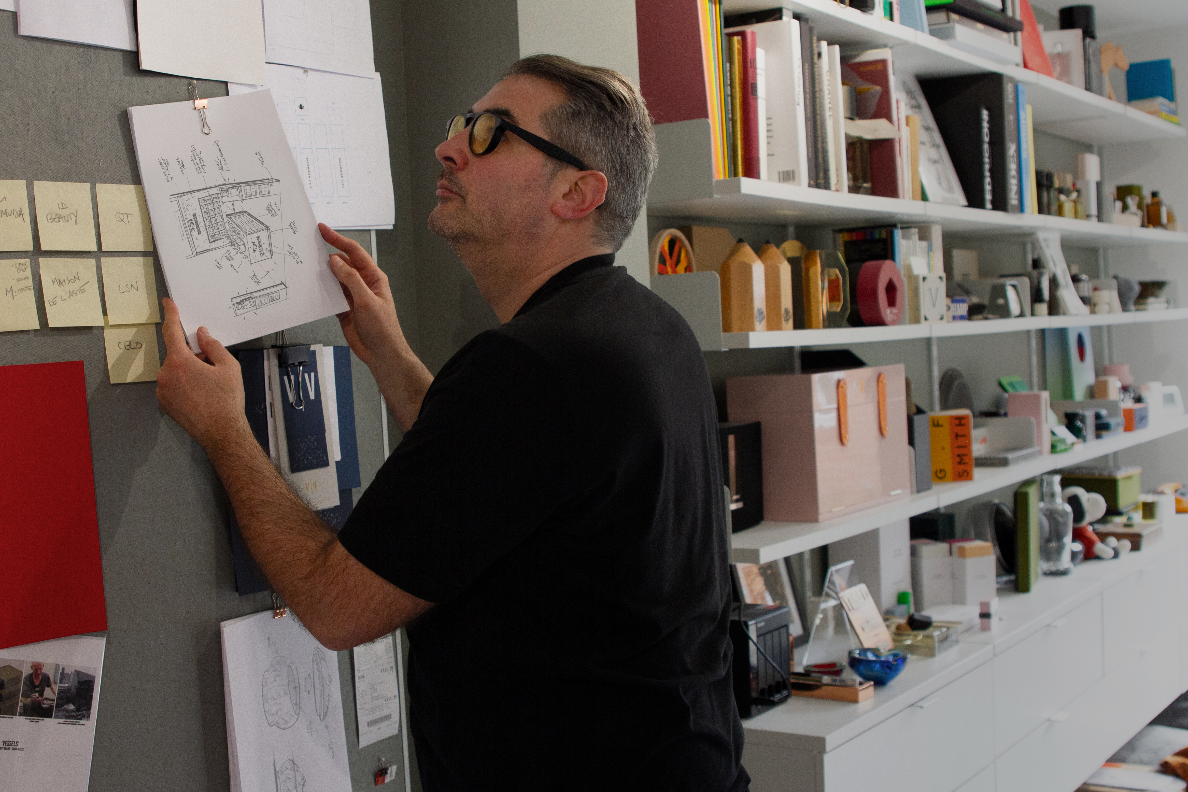 Designer Vincent Villeger at work in his Wimbledon studio.