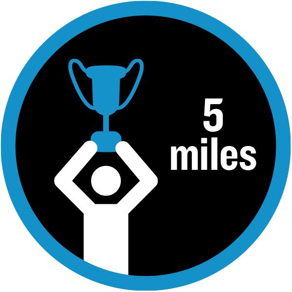 5 miles badge with figure holding a trophy