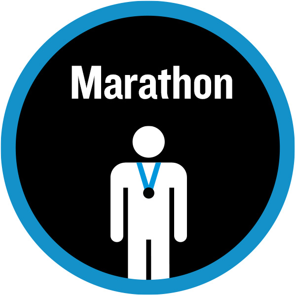 Marathon badge with figure wearing a medal