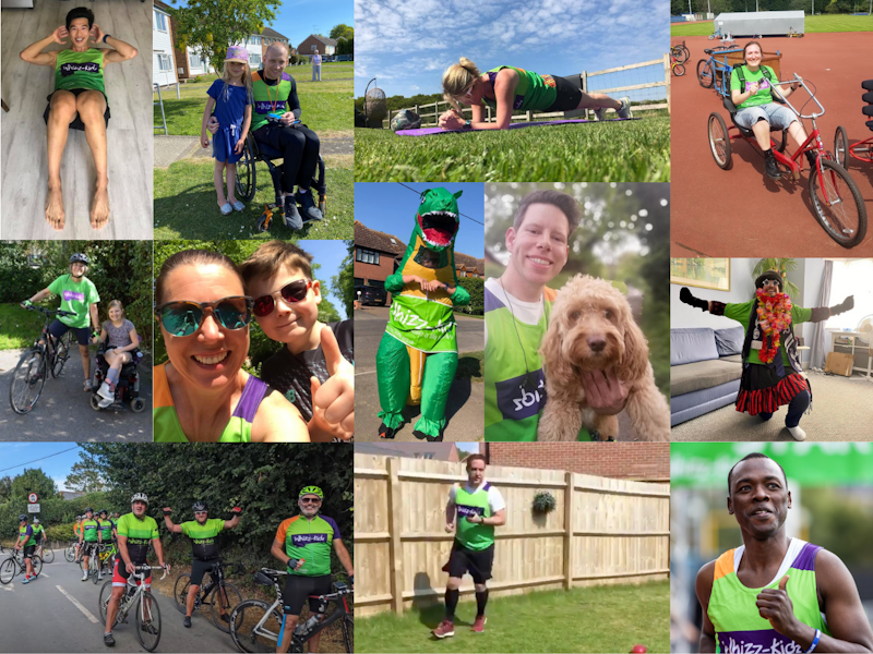 Collage of lots of different events people have taken part in to raise money for Whizz-Kidz.
