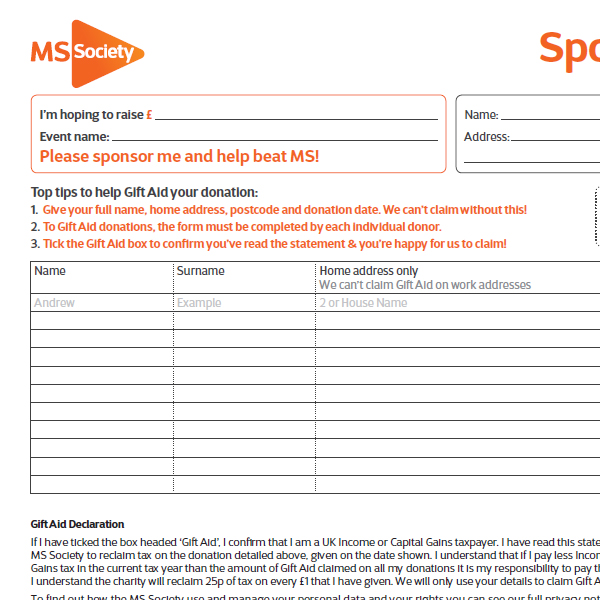 Example of sponsor form