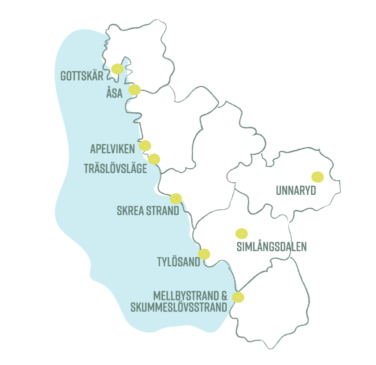 Karta över Visit Hallands sensommarplatser