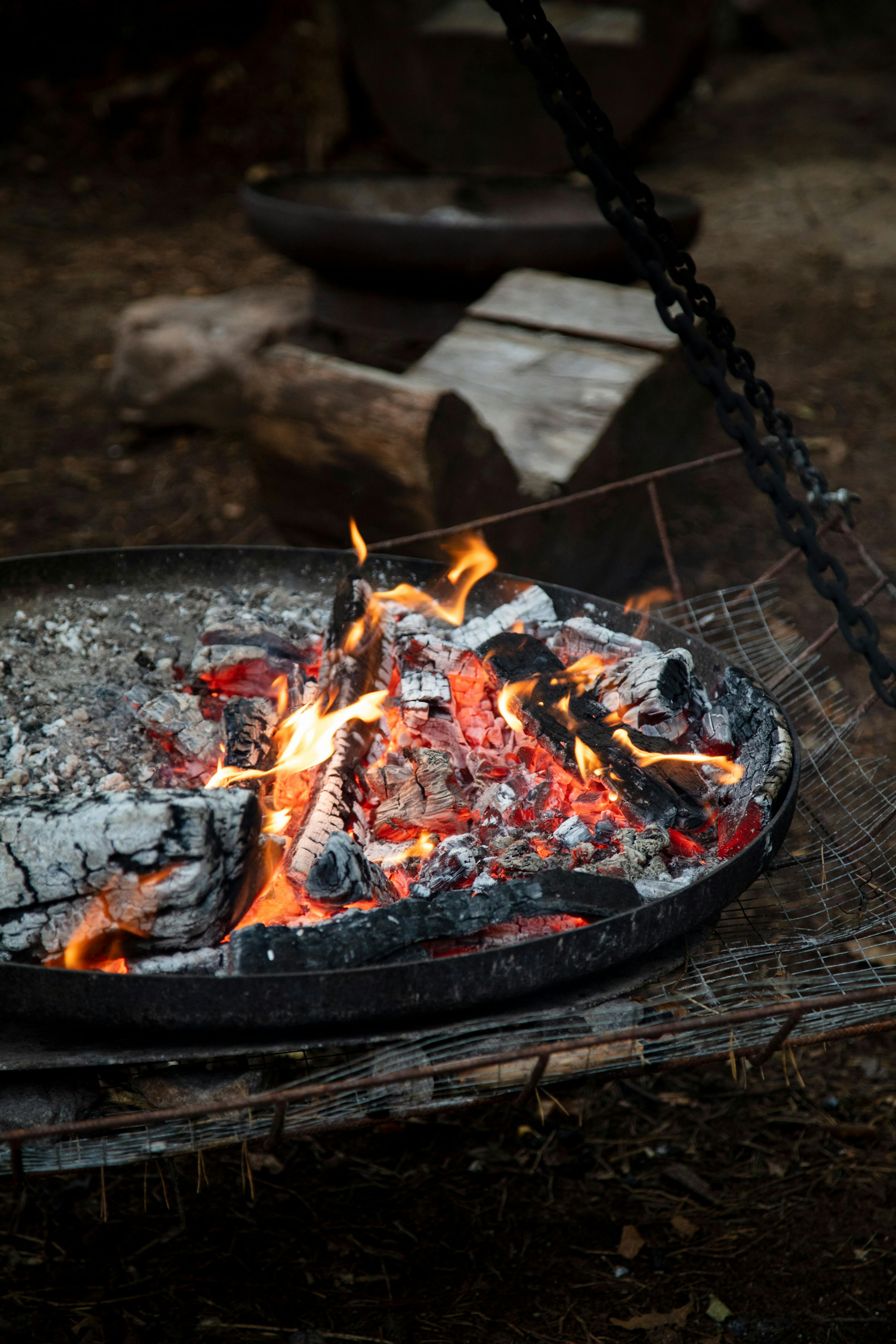 Mat över öppen eld på Stedsans, Halland. 