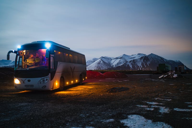 A bus driving in Iceland