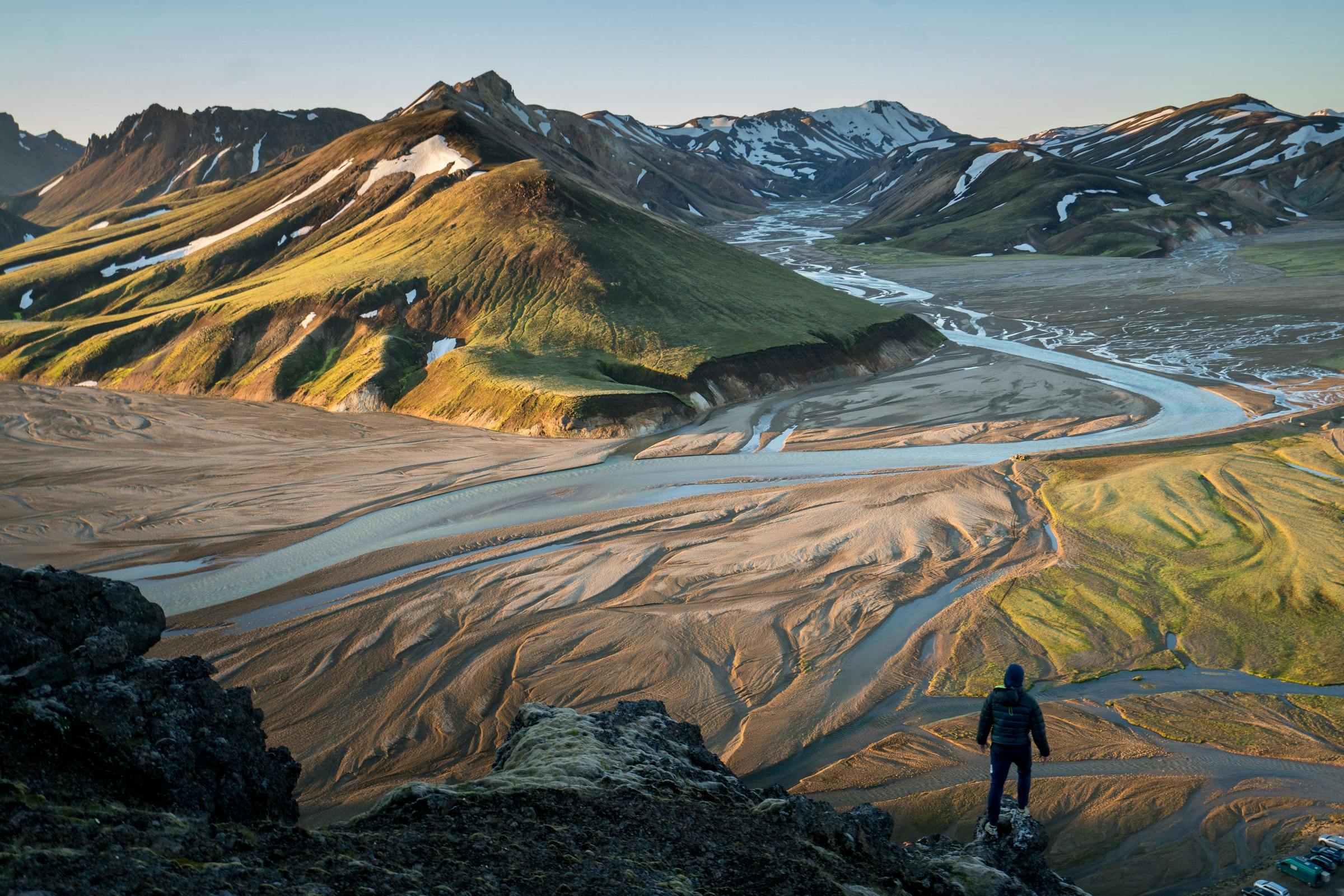 Colorful landscape with mountains and rivers