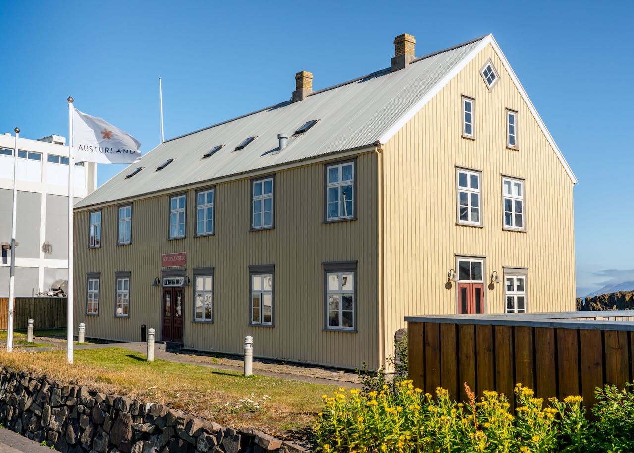 An old style timber building Kaupangur in Vopnafjörður, Iceland