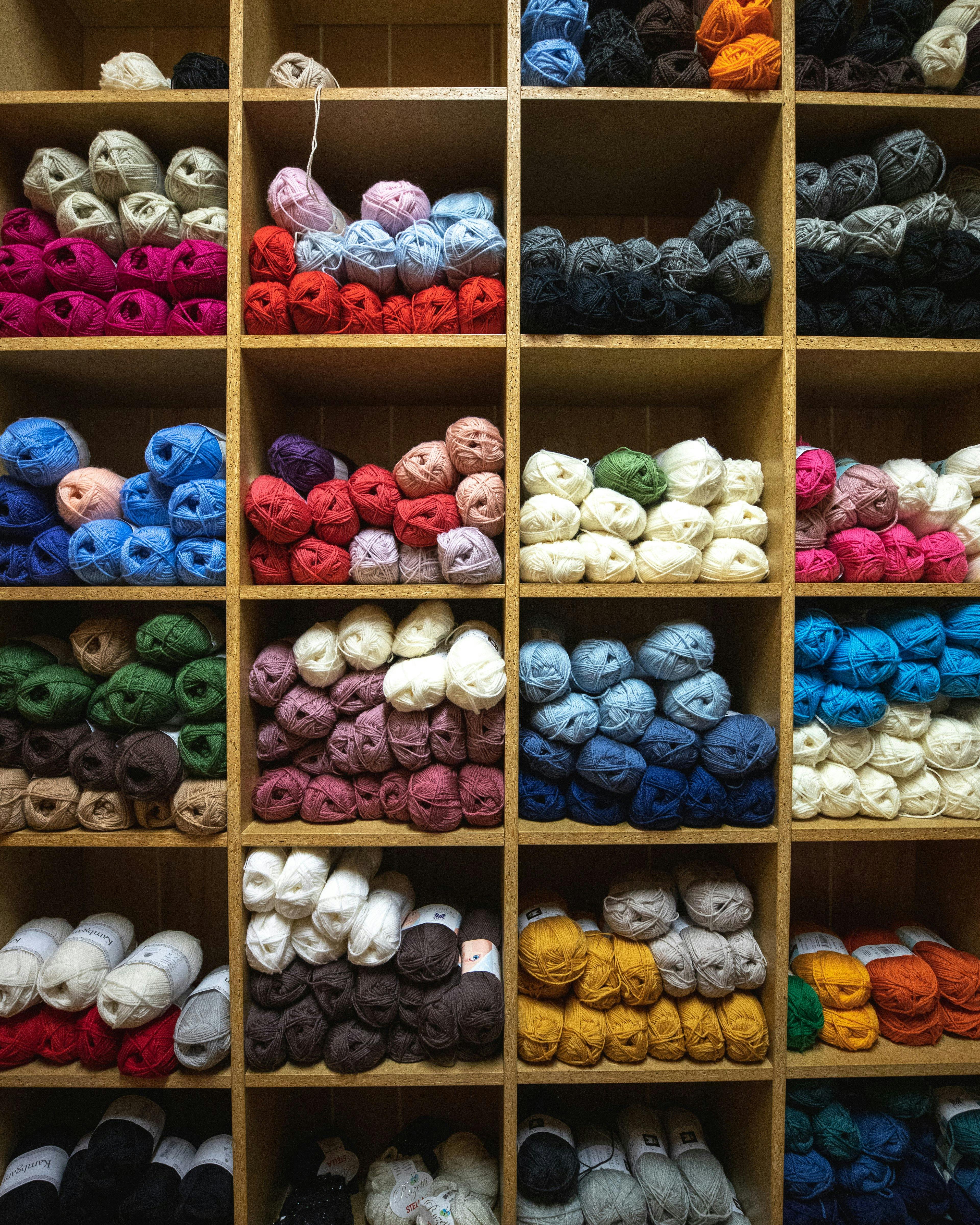 Wool shelf in a shop in Iceland