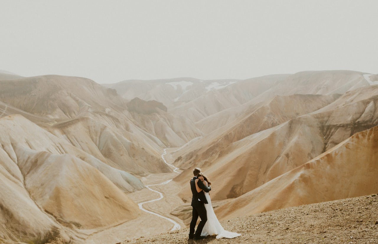 Bride and groom in the highlands of Iceland