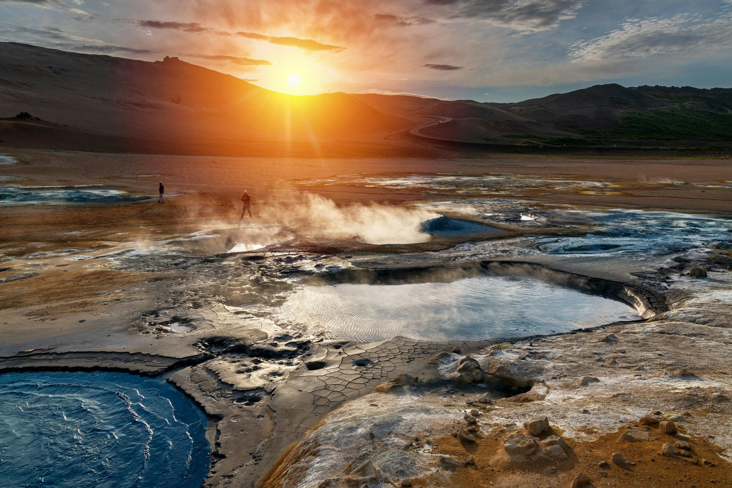 Hverir hotspring during sunset in June