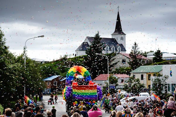 Parade at Hinseginhátið Vesturlands, the West Iceland Pride
