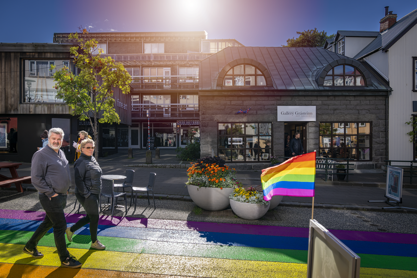 People at rainbow street in Reykjavik