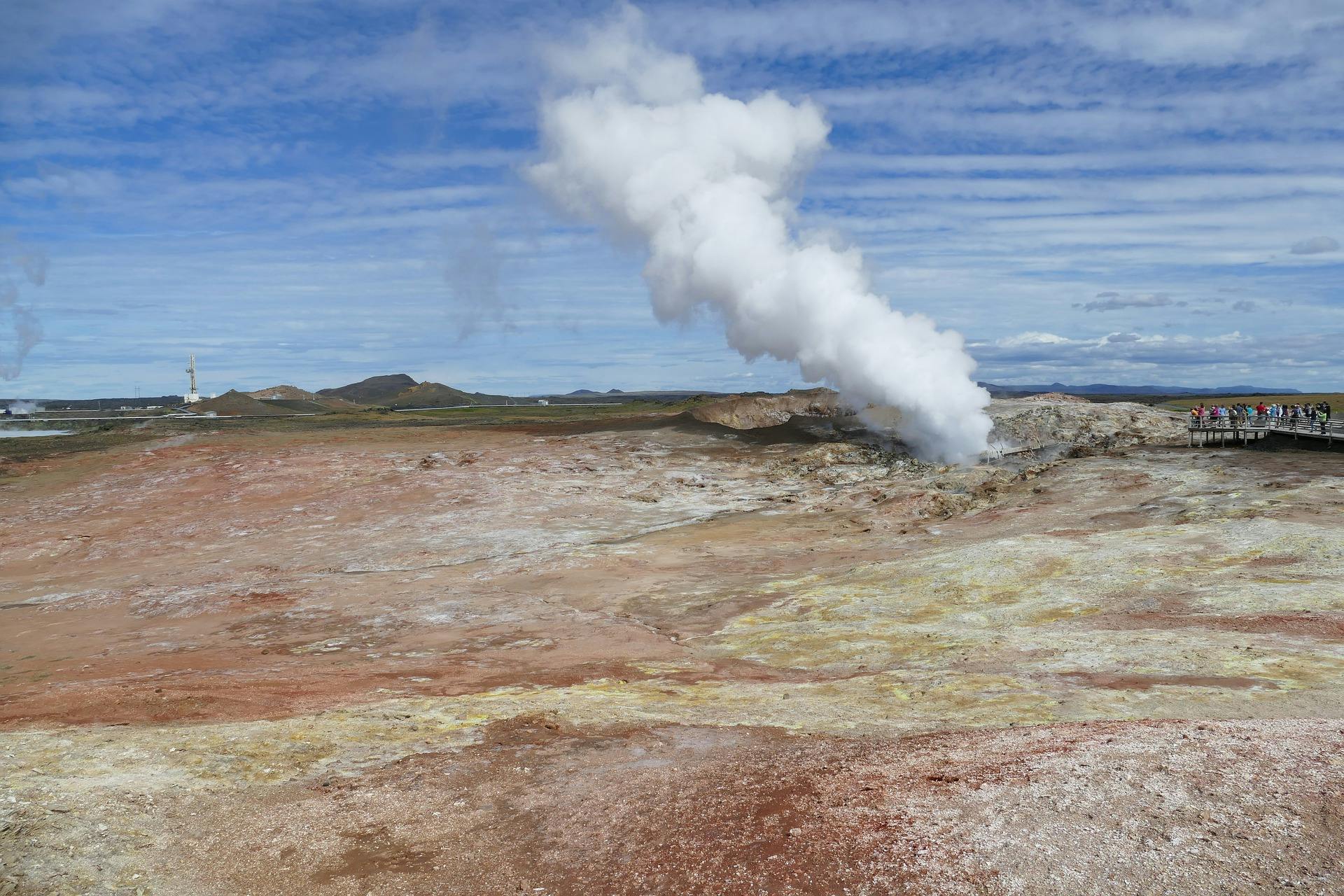 A powerful fumarole blowing steam into the air