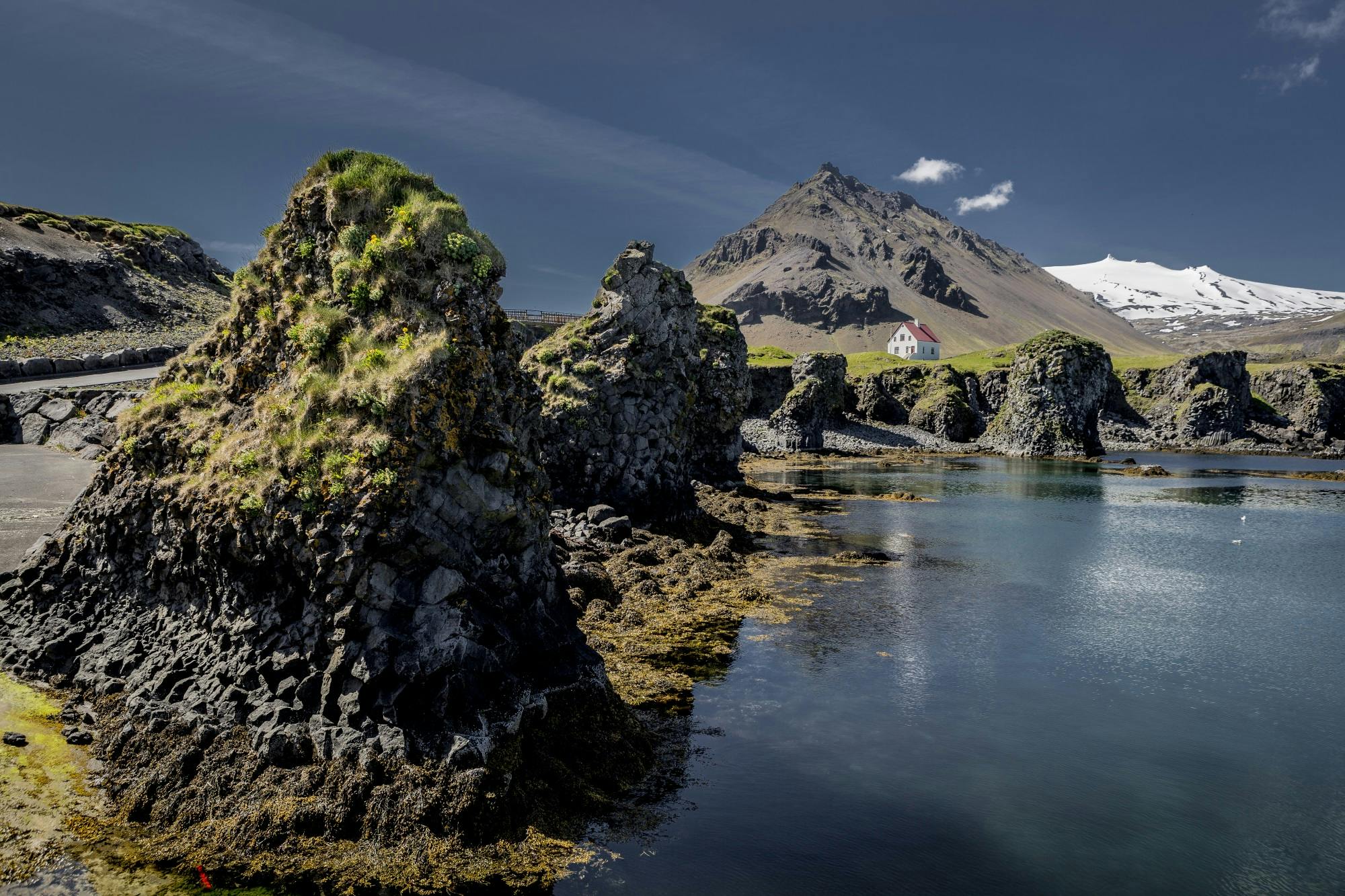 The beautiful columnar basalt formations on the coastline of Arnarstapi