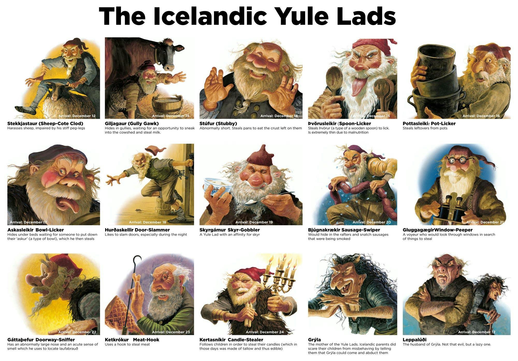 Illustrations of the 13 Icelandic Yule-lads