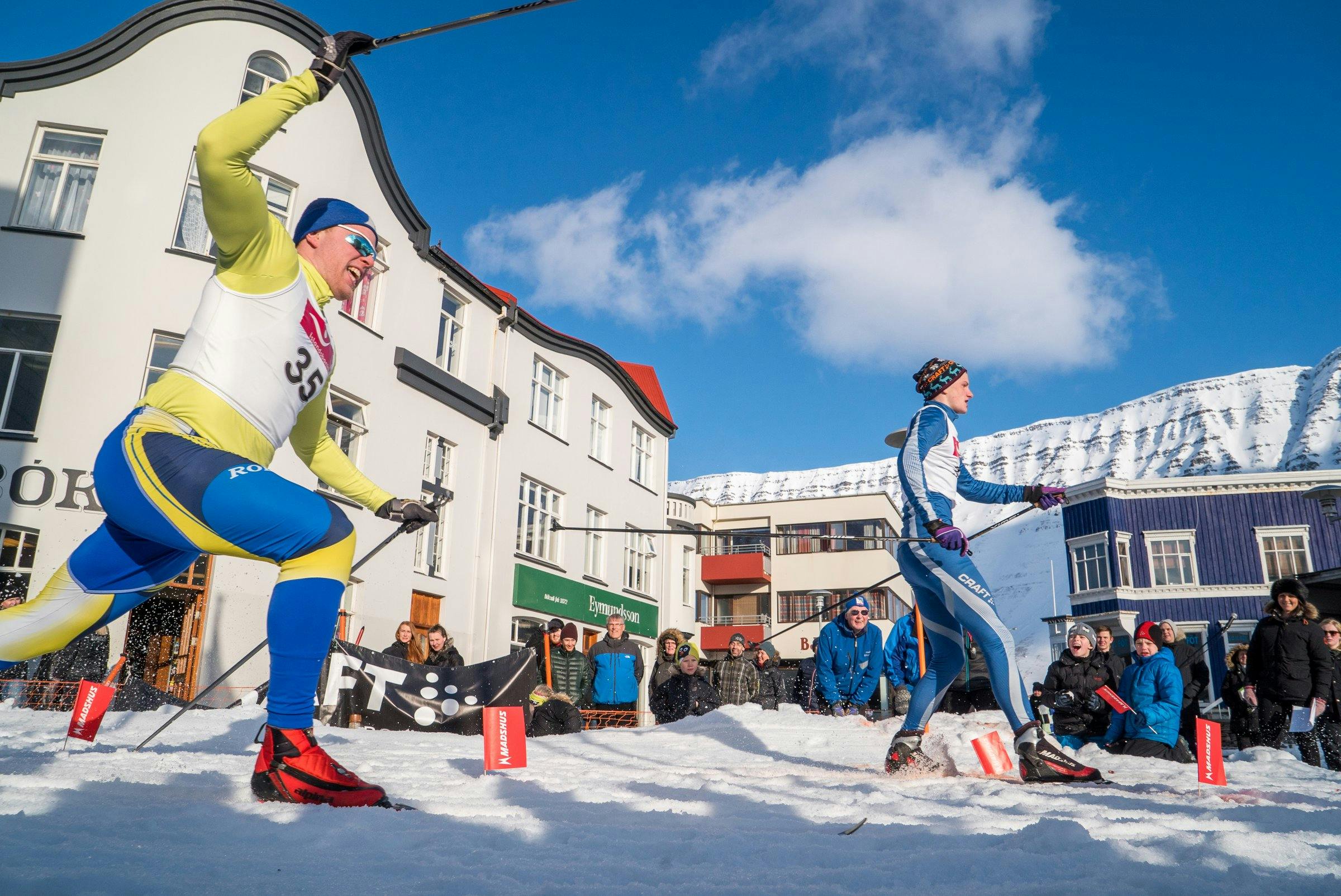 Cross country skiers Ísafjörður, Iceland
