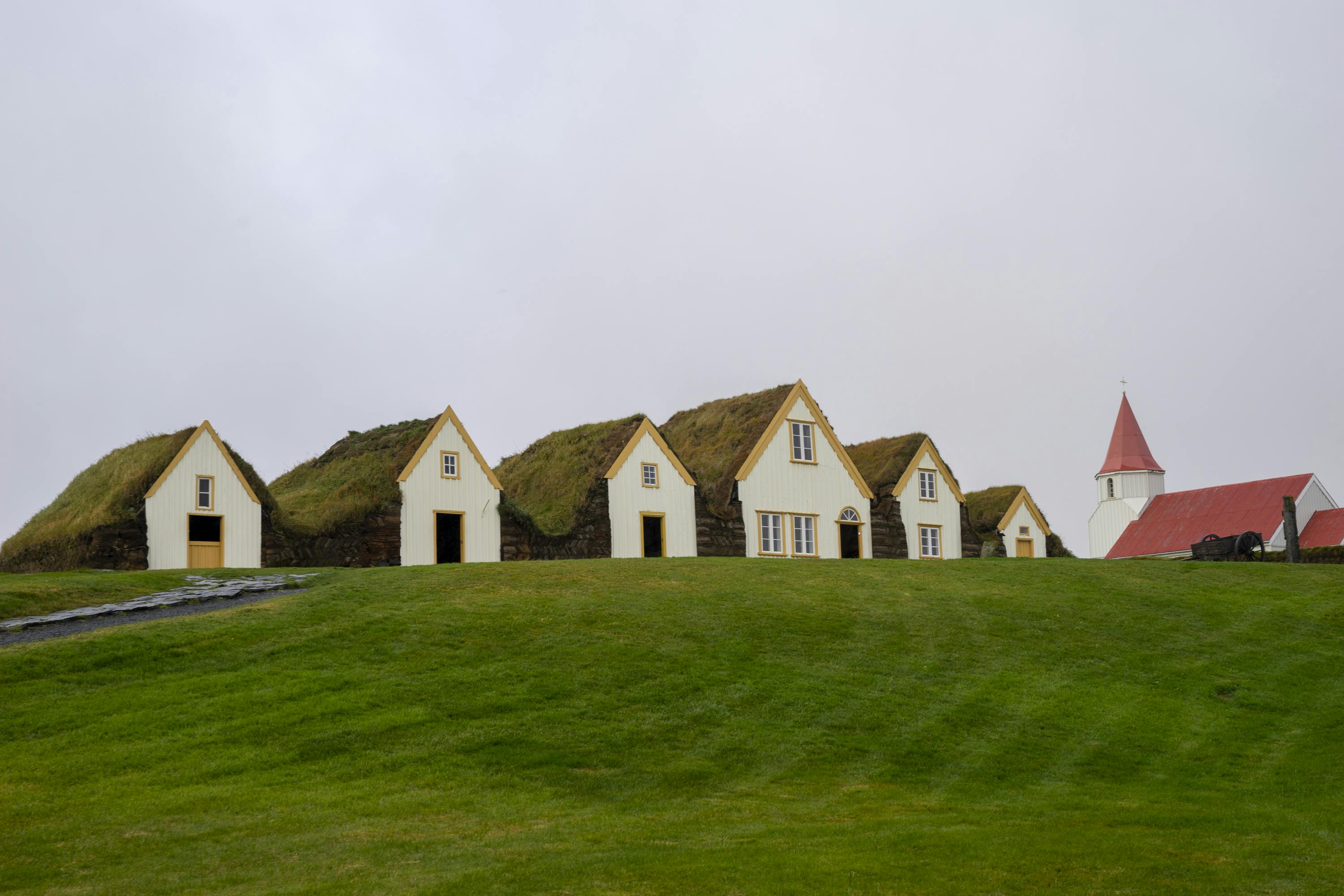 Sod houses with a wooden front
