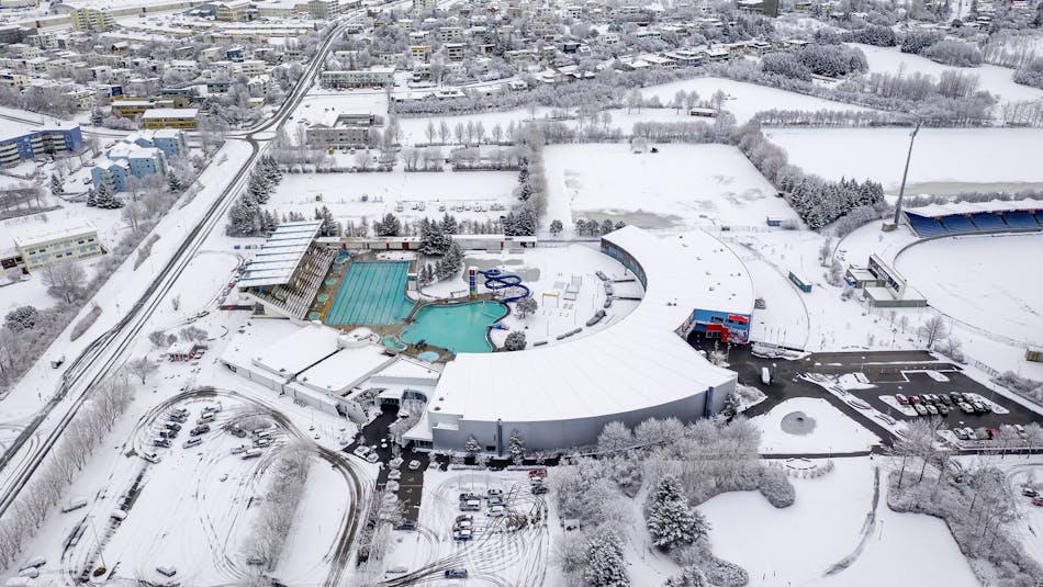 Swimming pool seen from above on winter