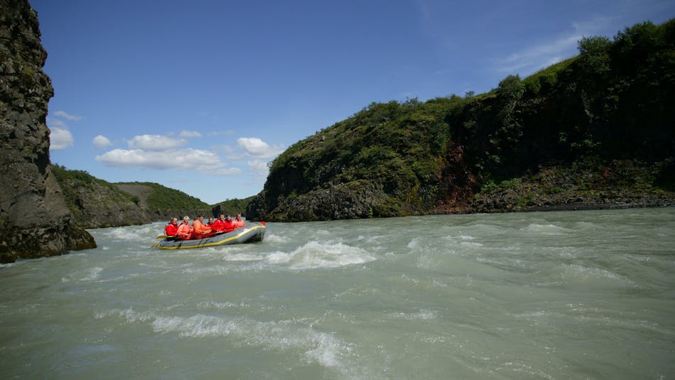Rafting boat in an Icelandic canyon