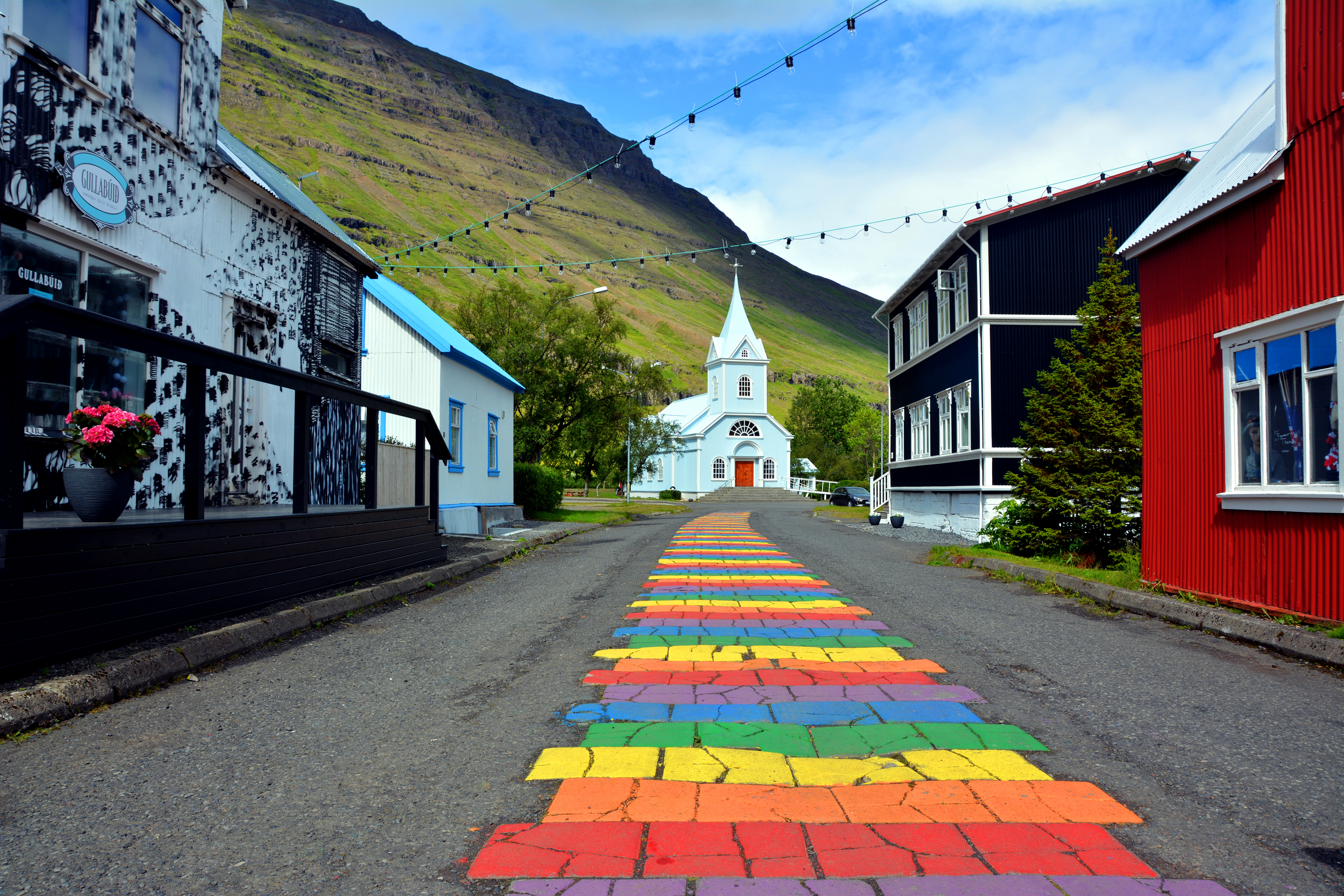 Rainbow street in Seydisfjordur town