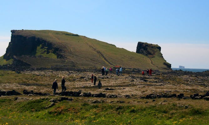 People hiking on Reykjanes peninsula