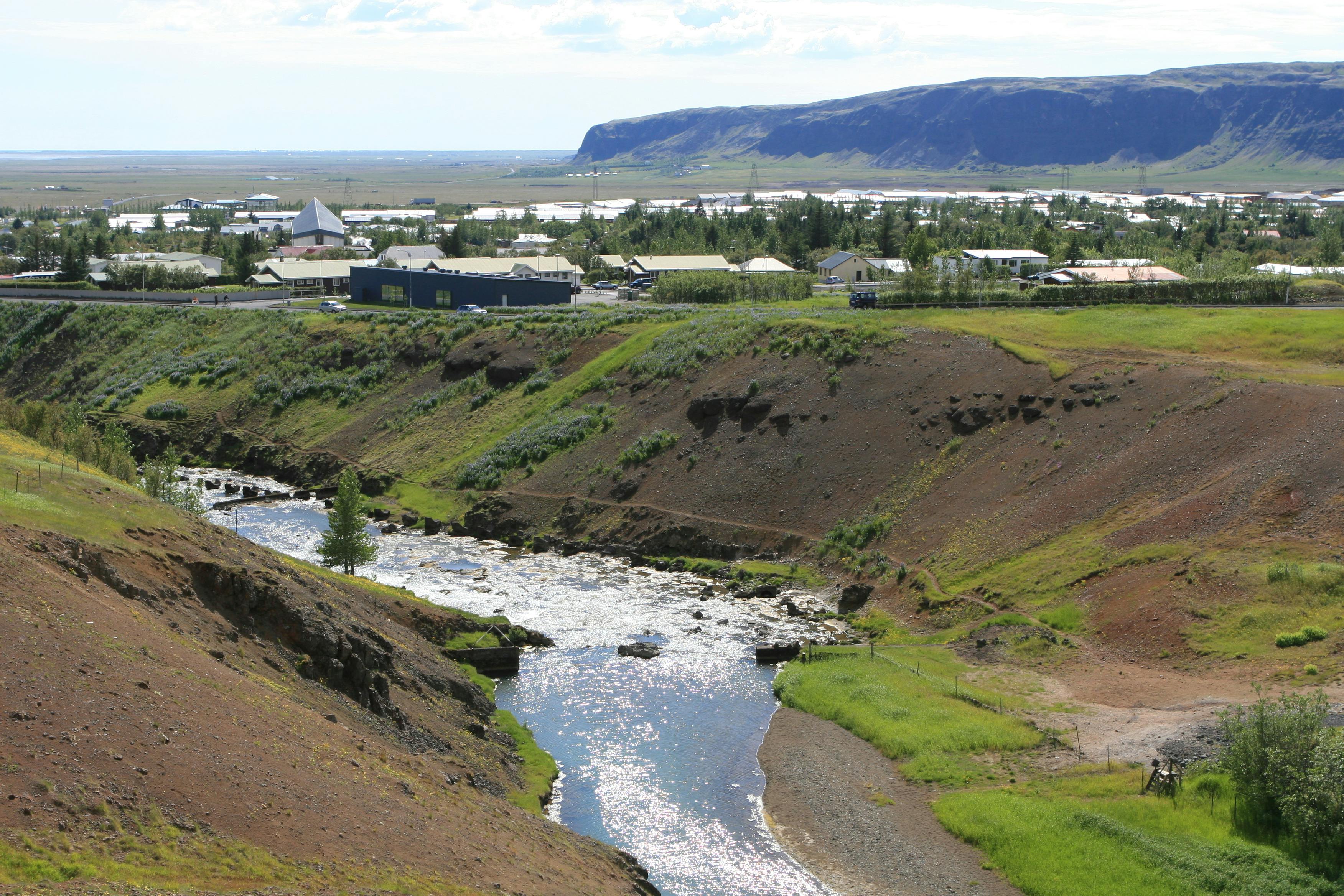 River flowing through the town of Hveragerði in South Iceland