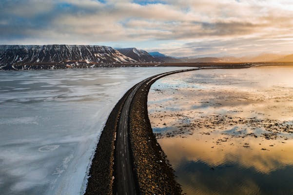 Bridge on the ring road in Iceland in Golden hour, picture taken at Borgarnes