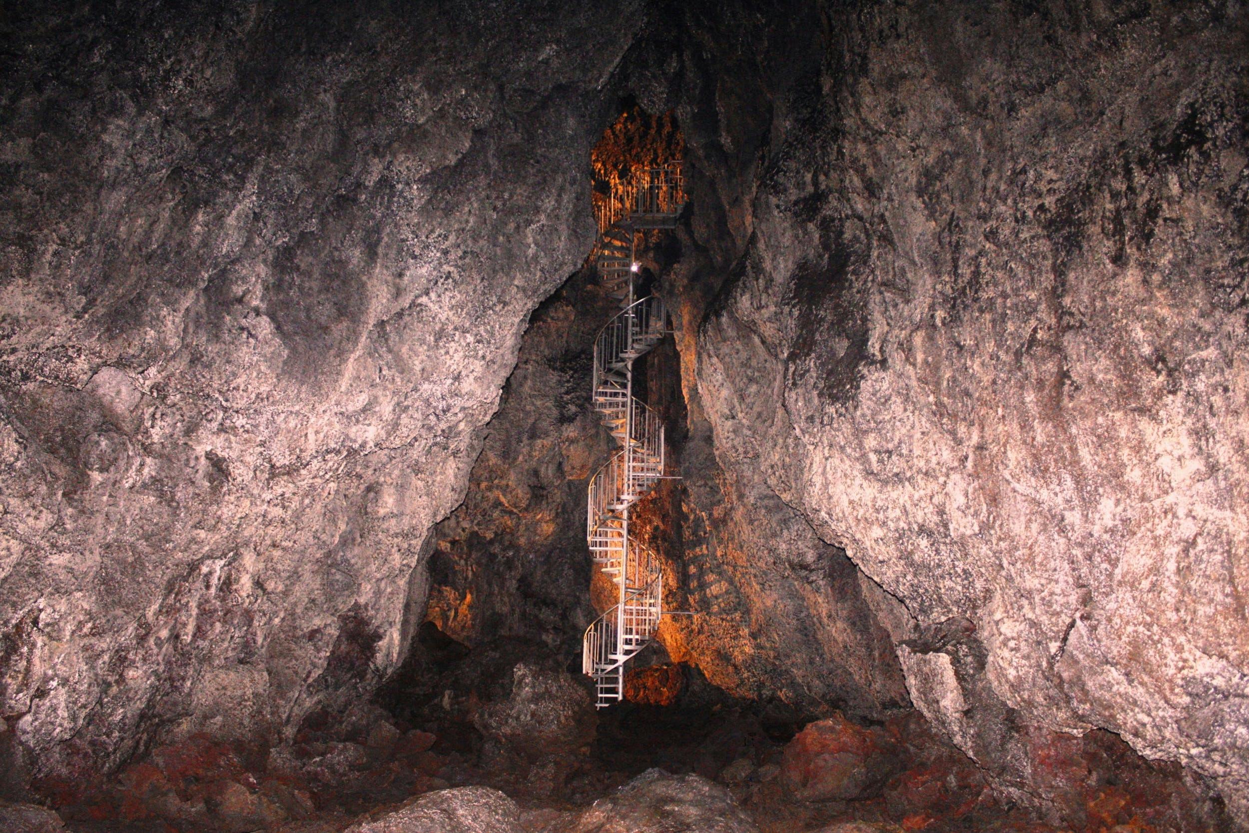 A staircase in a lava cave