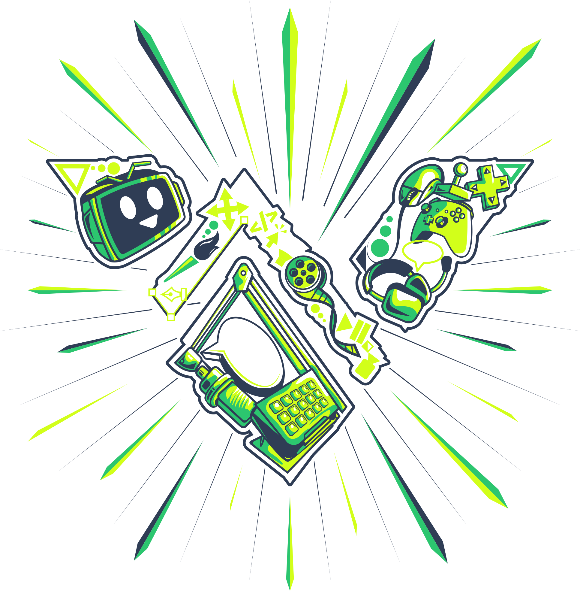 Illustrated V Collage of Streaming Gear