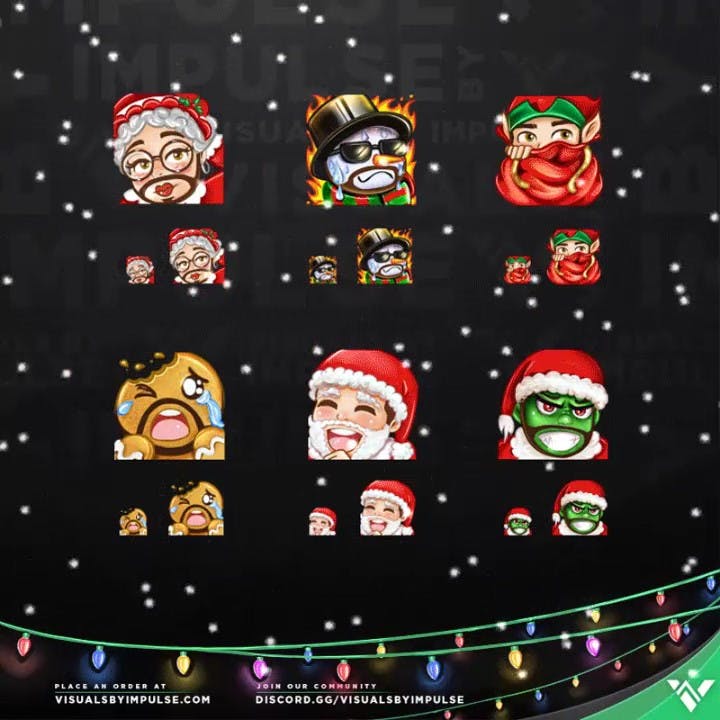 6 Illustrated Christmas CouRageJD Emotes