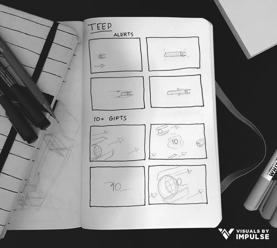 sketch storyboard with 8 boxes