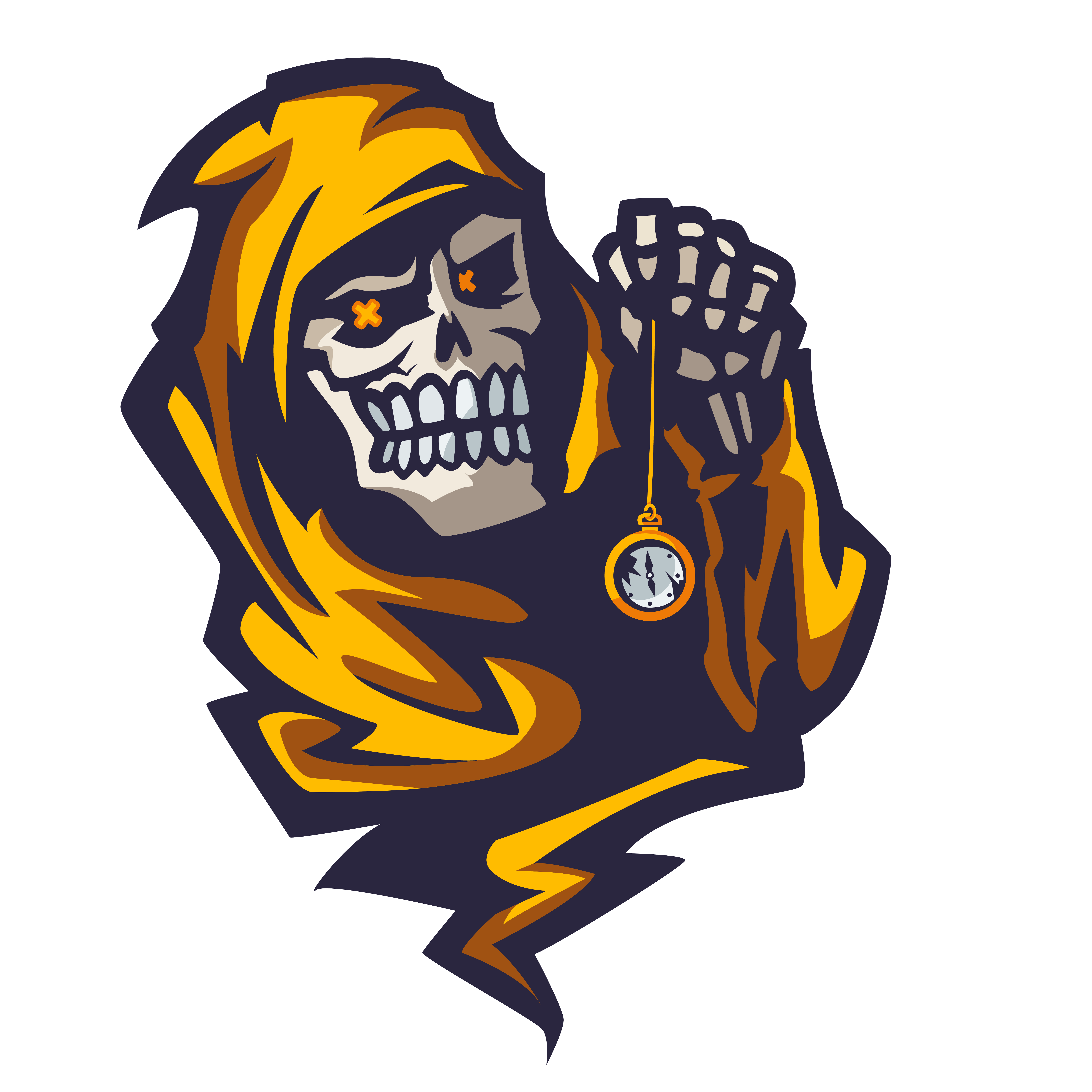 Skeleton in Yellow Cape Holding Stopwatch