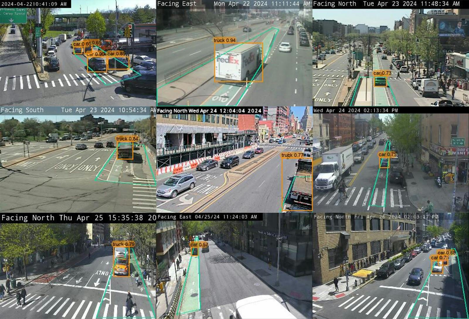 Images captured by the illegal parking monitoring program showing vehicles parked in bike lanes, turning lanes, no standing zones and in front of a fire hydrant