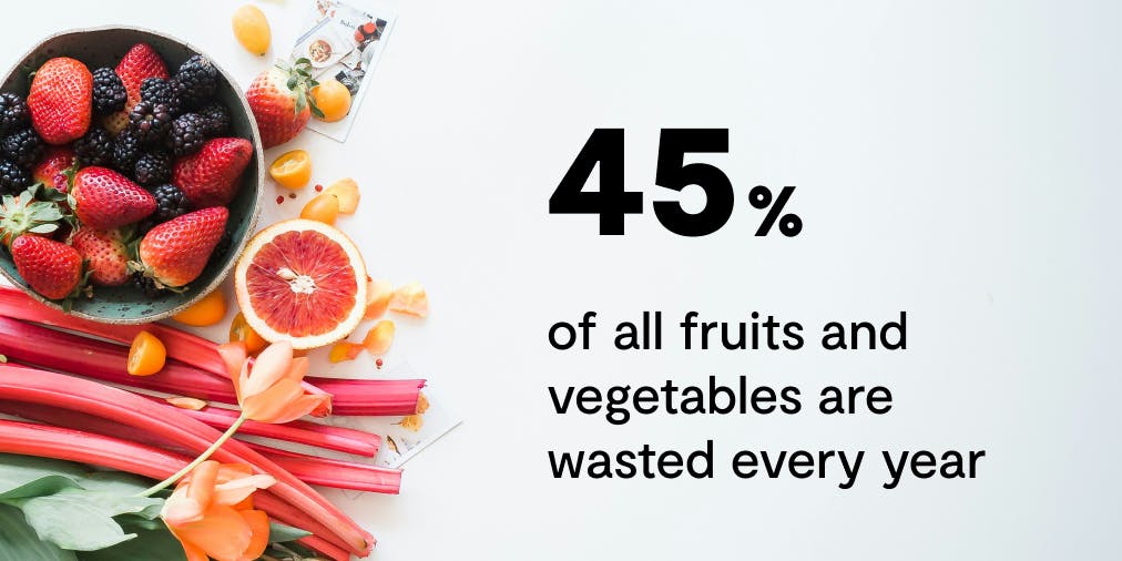 45% of all fruits and vegetables are wasted every year