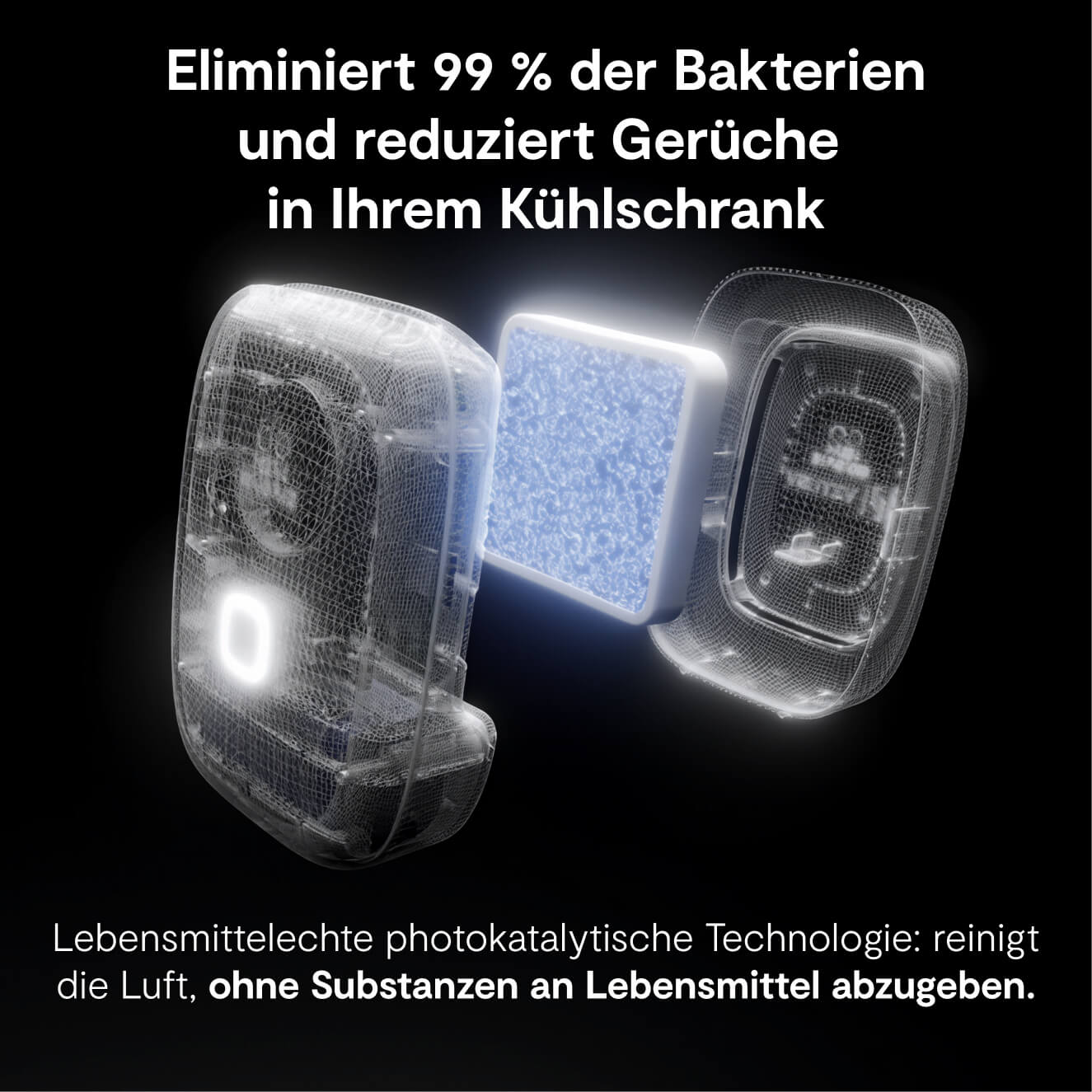 eliminiert 99% der Bakterien mit photokatalytischer Technologie