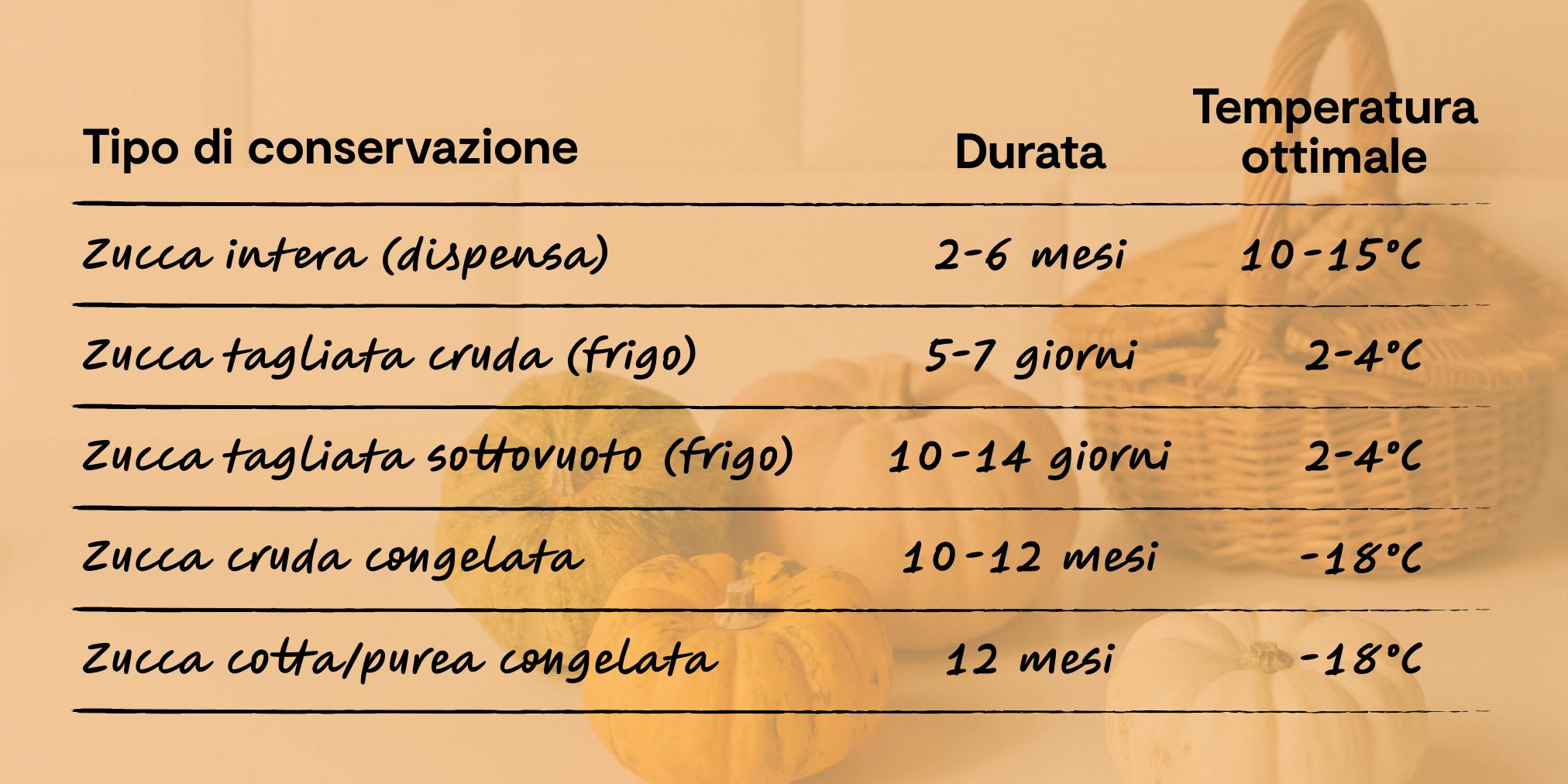 Quanto dura la zucca: tempi di conservazione