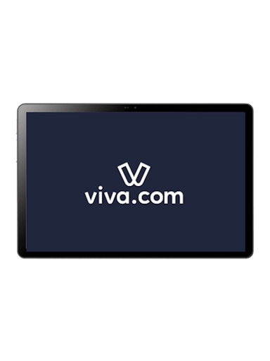 Viva.com iMin falcon 2 in landscape orientation with the viva.com logo on screen