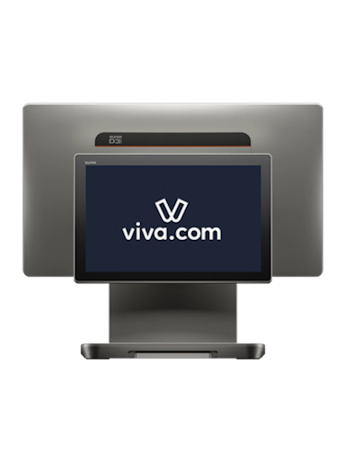 viva.com Sunmi d3 pro front view with the viva.com logo on the customer display