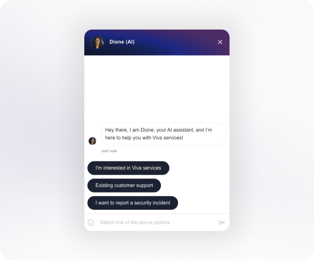 Client gets onboarded through a quick and paperless process using the Viva.com AI chatbot interface.