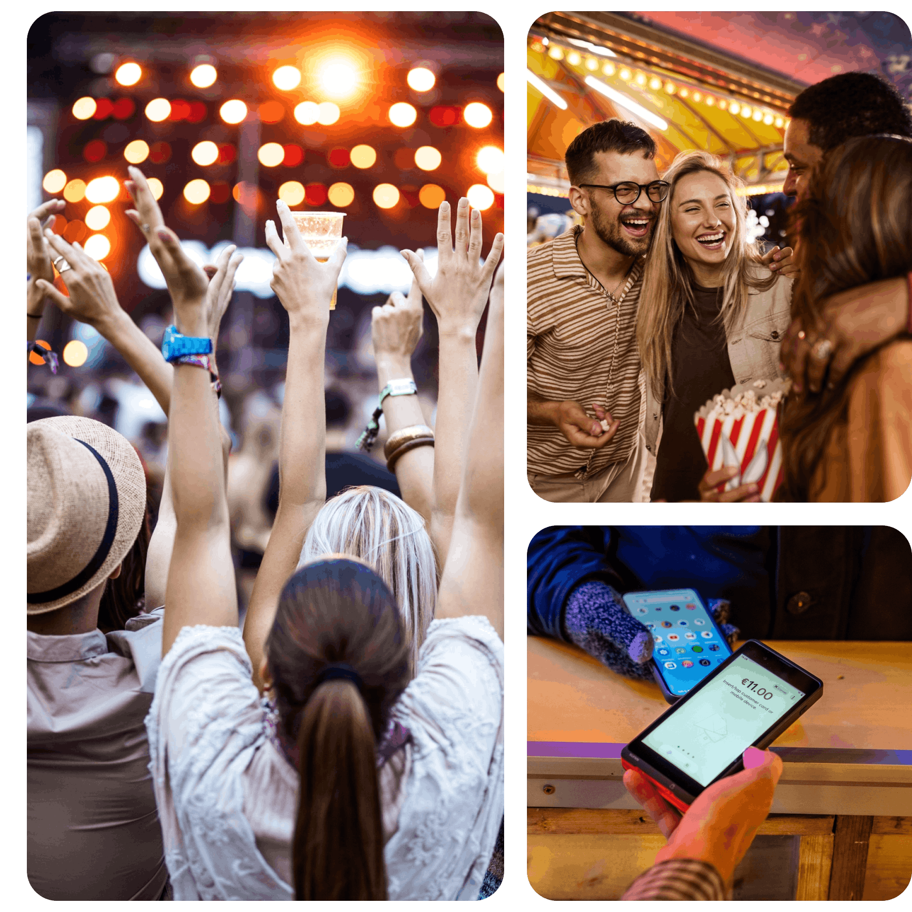 People enjoying live events and concerts with seamless Viva.com omnichannel payment solutions for ticketing and entertainment businesses.