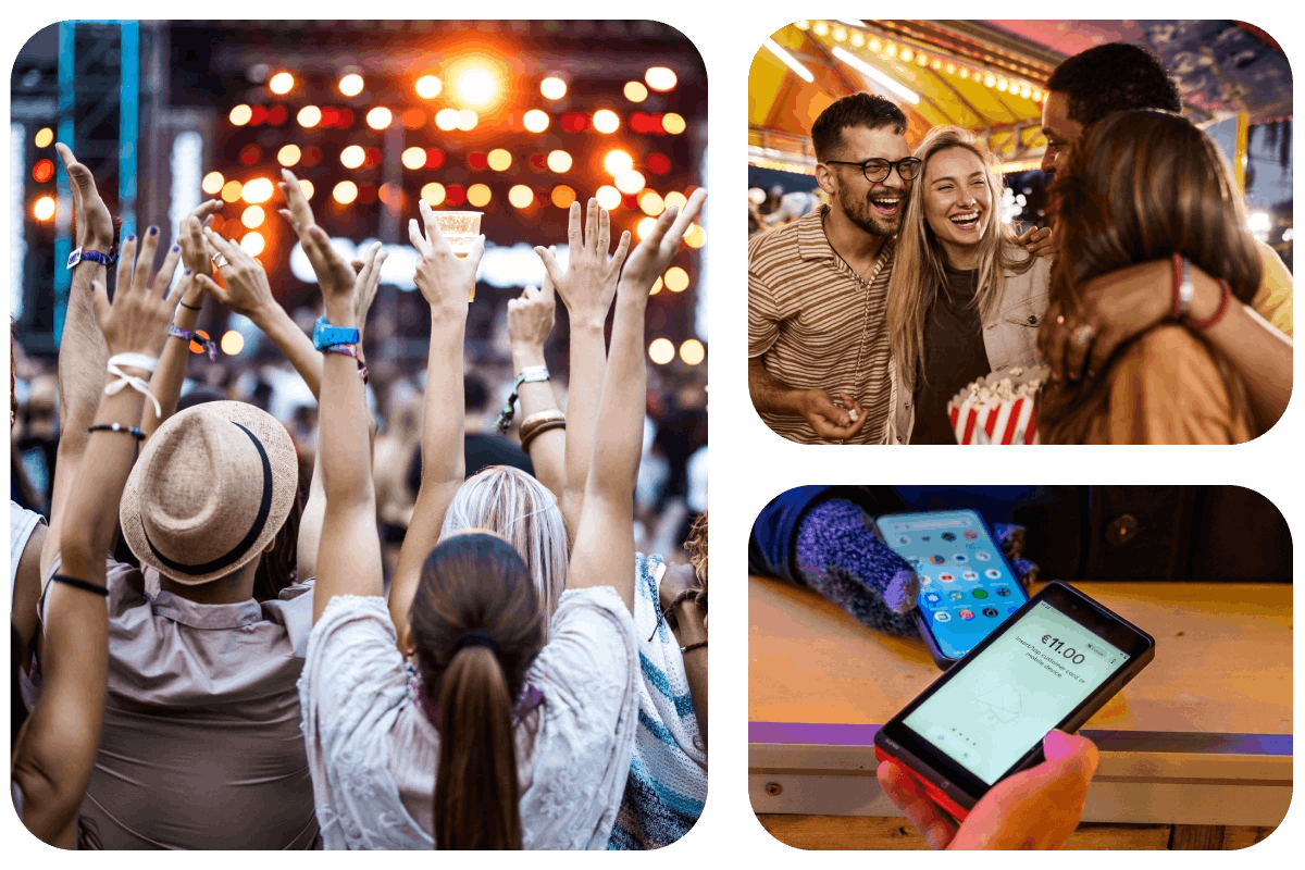 People enjoying live events and concerts with seamless Viva.com omnichannel payment solutions for ticketing and entertainment businesses.