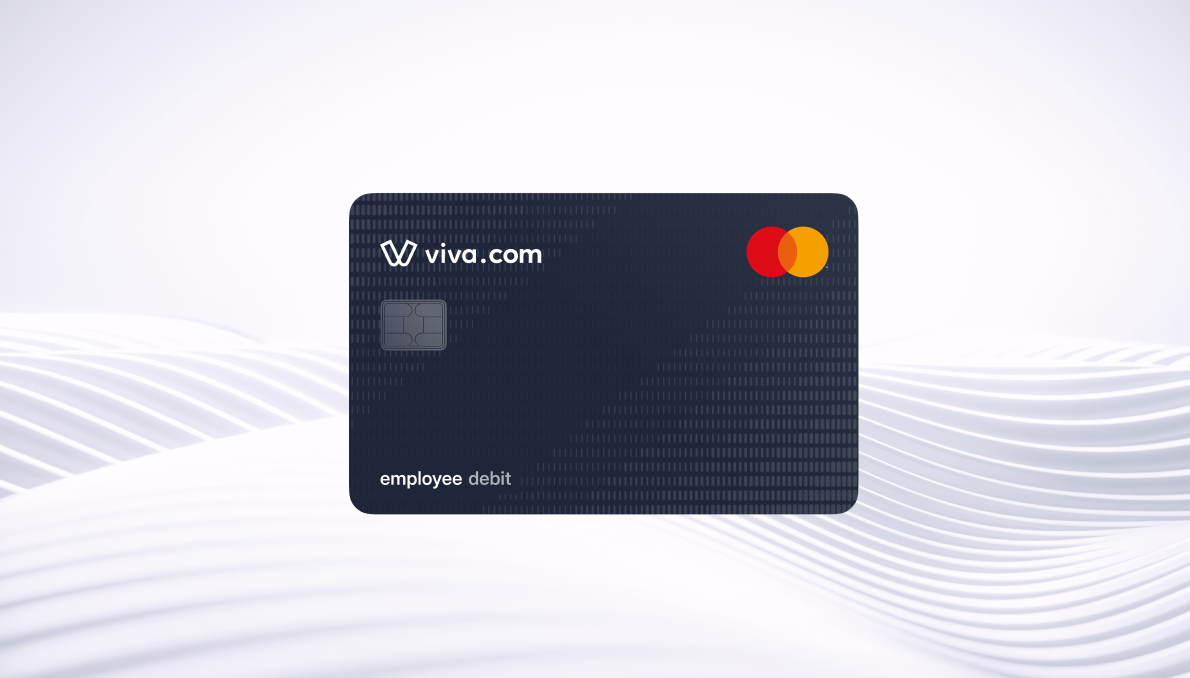 Viva.com employee debit Mastercard in dark navy, featuring chip and contactless payment technology for business use