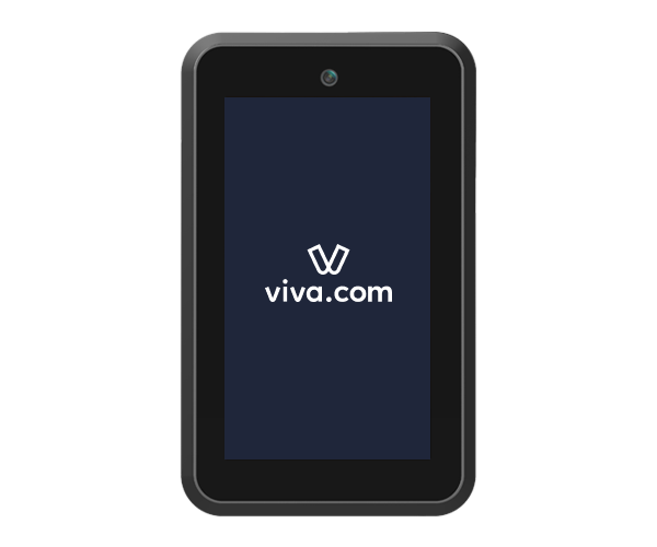 VivaPOS CM30P Android POS terminal front view with Viva.com app on touchscreen display