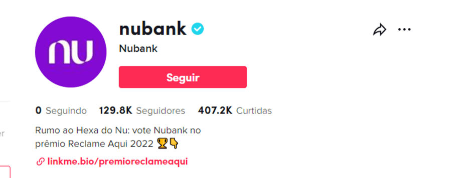 Perfil no Tiktok da Nubank
