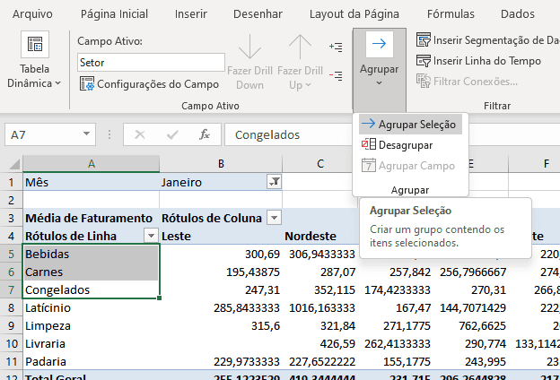 Selecionar itens que quer agrupar na tabela