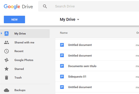 Tela do Google Drive