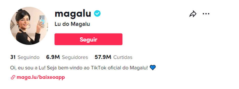 Perfil do Tiktok da Magalu