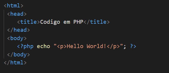 Exemplo de código em PHP.