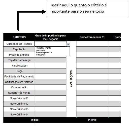 Planilha Avaliação de Fornecedores - Resultar Gestão